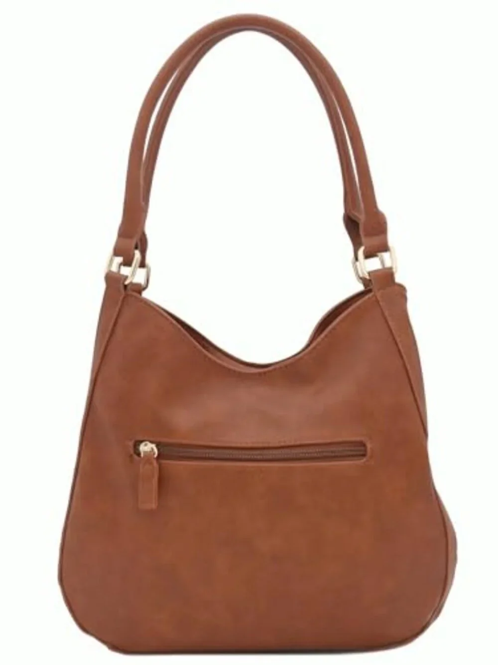 Faux Leather 3 Compartment Hobo Bag with Top Handles